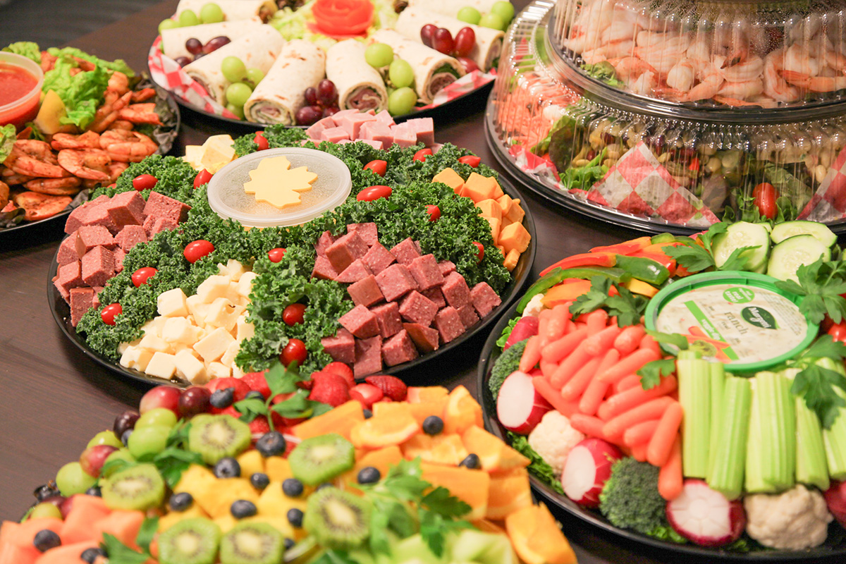 A variety of party trays made at Shady Maple Farm Market.