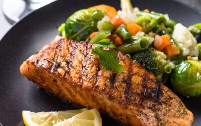 Meal Idea: Grilled Salmon, Potato Pillows, Roasted Broccoli, and Peach Pie